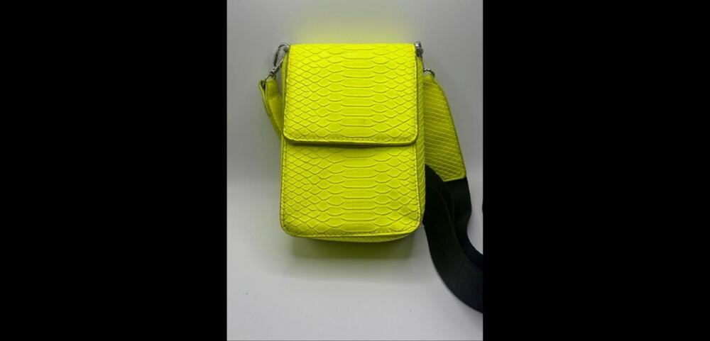 BP neon yellow snakeskin embossed crossbody phone bag